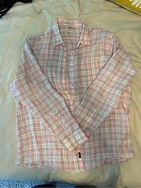 Faherty Pastel Pink and White Plaid Linen-Blend Button-Down Shirt